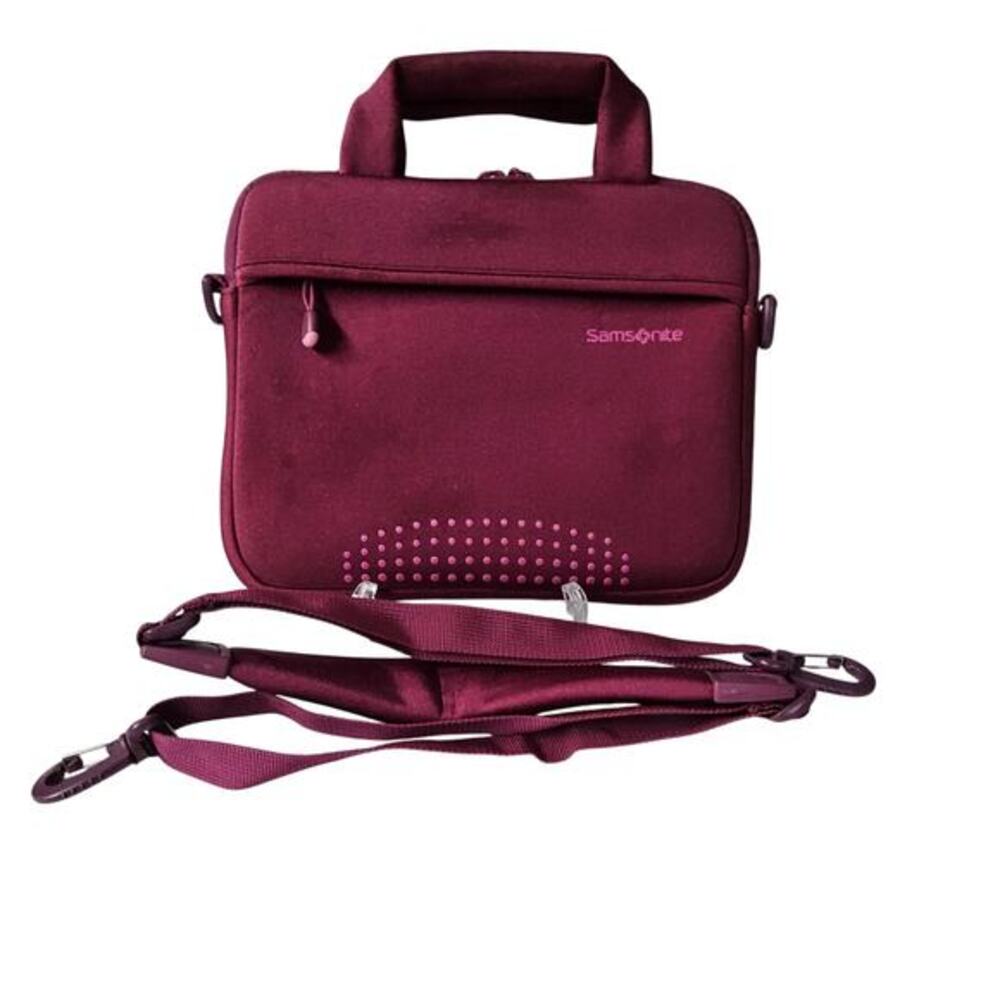 Samsonite‎ Laptop Sleeve Bag Unisex OS Burgundy Neoprene Padded Shoulder Strap